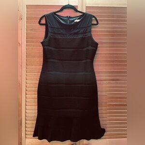 Sandra Darren Women’s Short Sleeve Black Ribbed Midi Fit & Flare Dress, Size 12